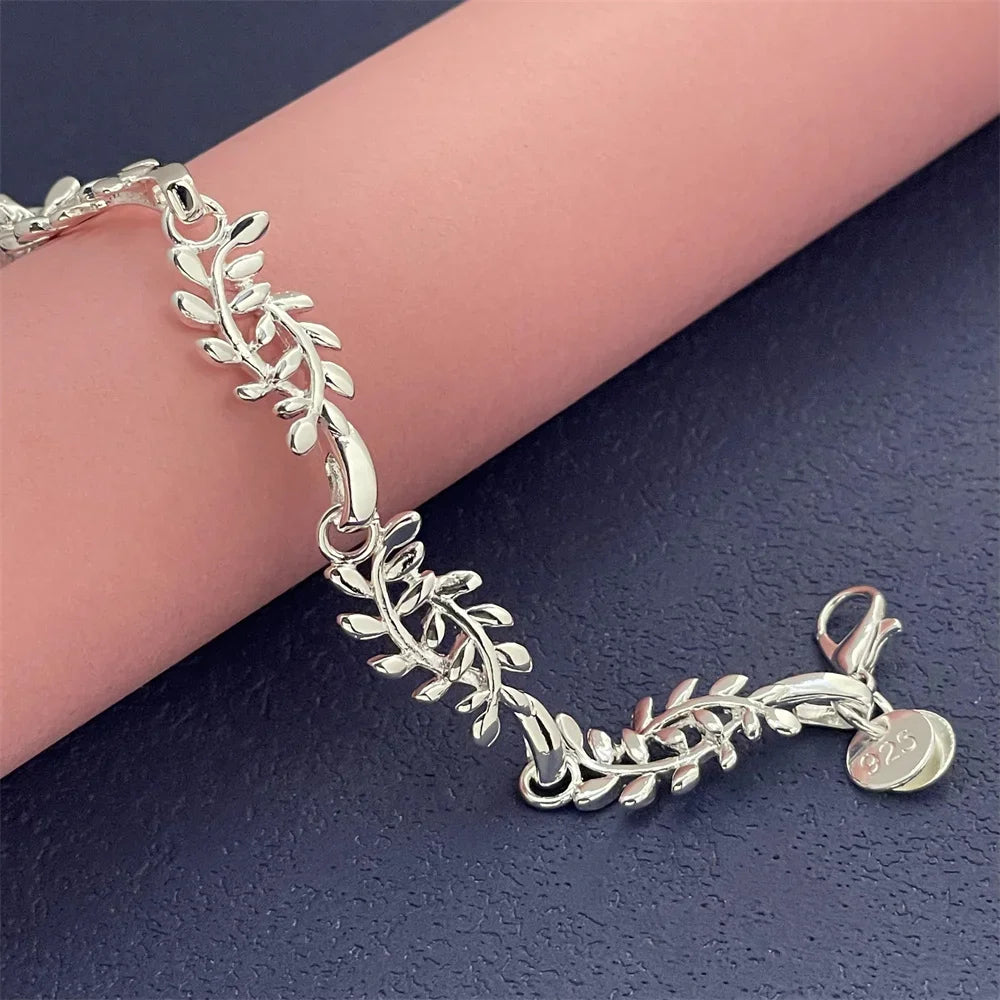 925 Sterling Silver Leaf Feather Bracelet