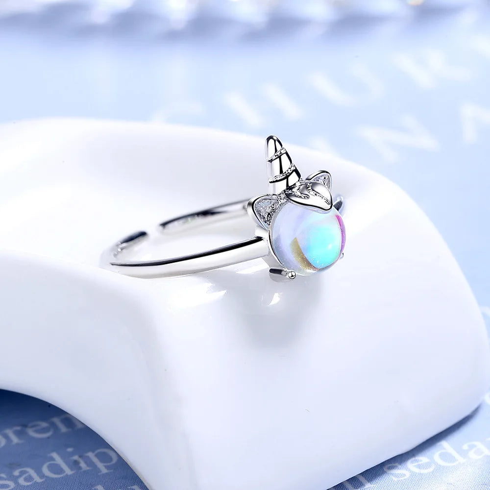 925 Silver Unicorn Opal Adjustable Ring