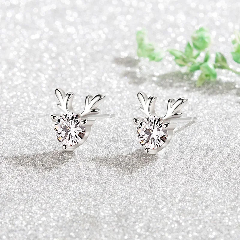 925 Sterling Silver Crystal Antler Stud Earrings