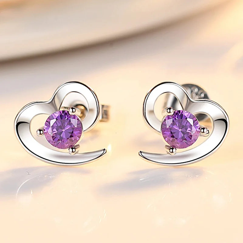 925 Sterling Silver Crystal Heart Stud Earrings