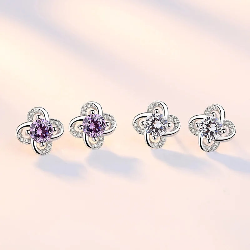 Elegant Flower Crystal 925 Sterling Silver Stud Earrings