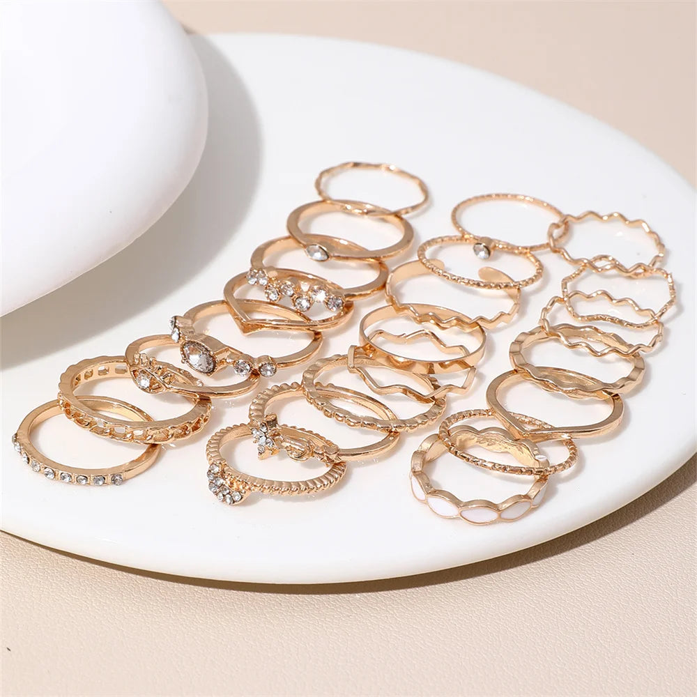 23-Piece Luxe Faux Pearl & Star Moon Ring Set