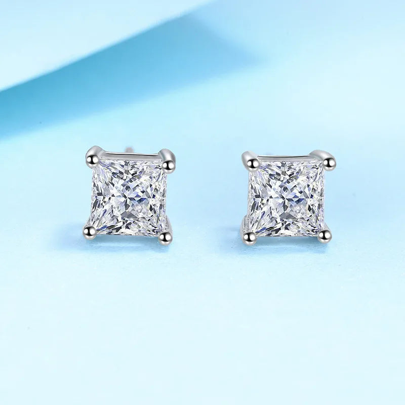 Elegant Sterling Silver Square Crystal Earrings