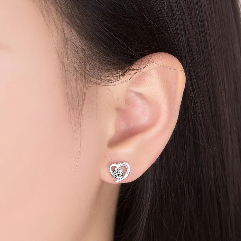 925 Sterling Silver Crystal Heart Stud Earrings