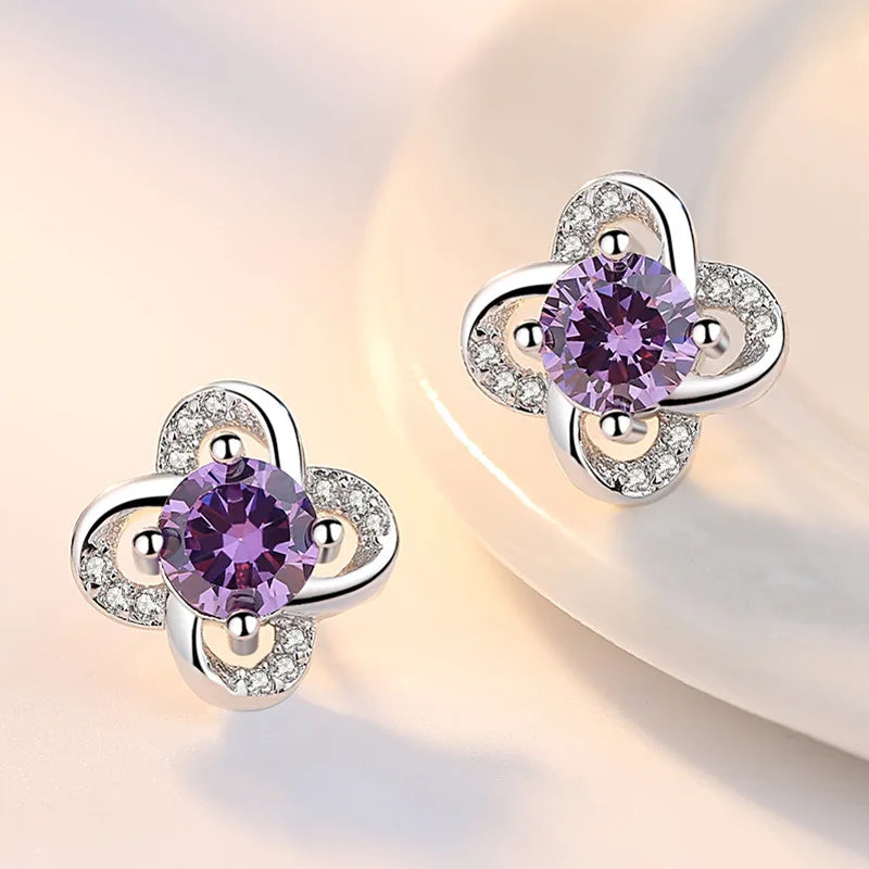 Elegant Flower Crystal 925 Sterling Silver Stud Earrings