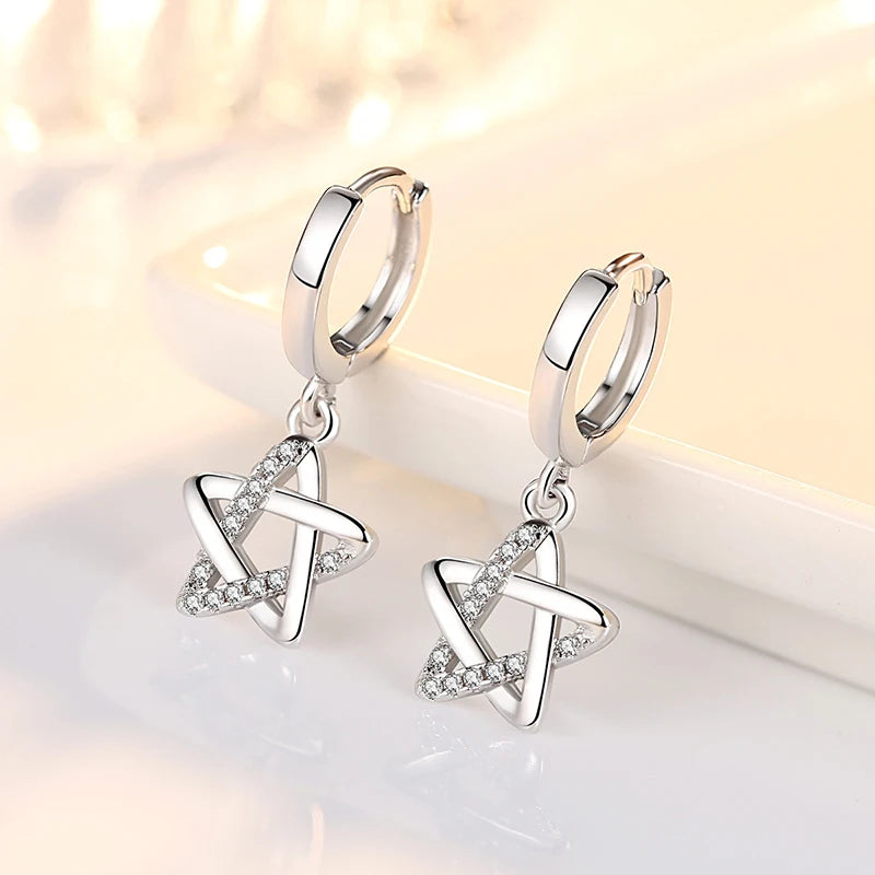 925 Sterling Silver Star Crystal Drop Earrings