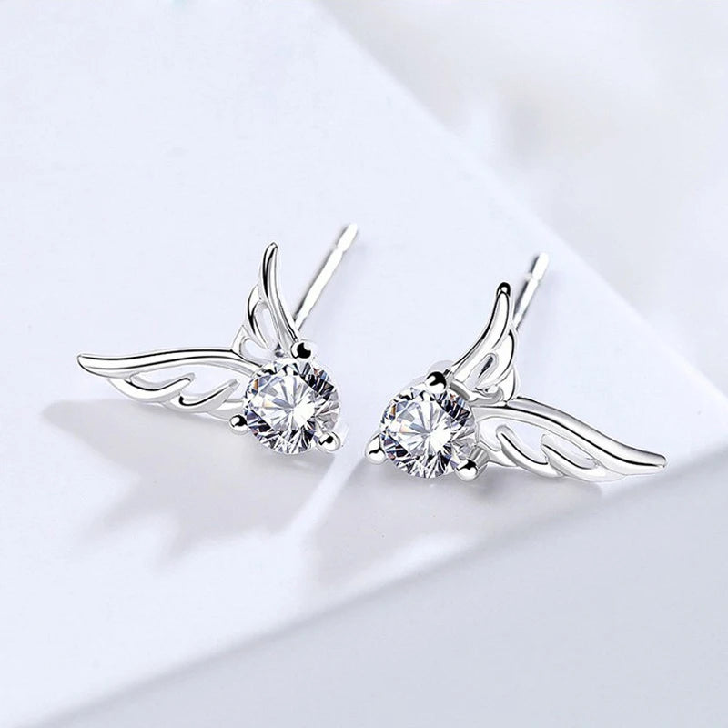 S925 Sterling Silver Crystal Angel Wing Earrings