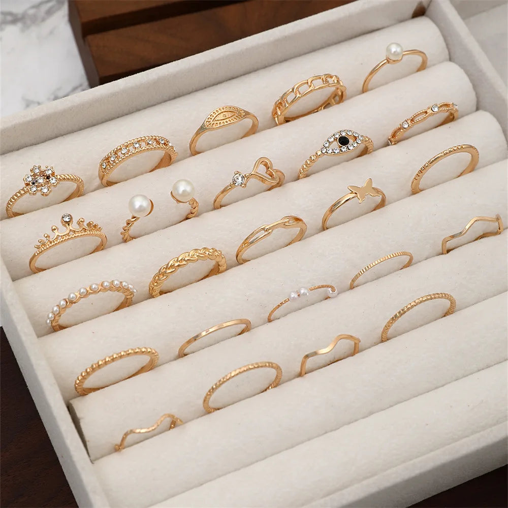 24-Piece Boho Geometric Knuckle Ring Set