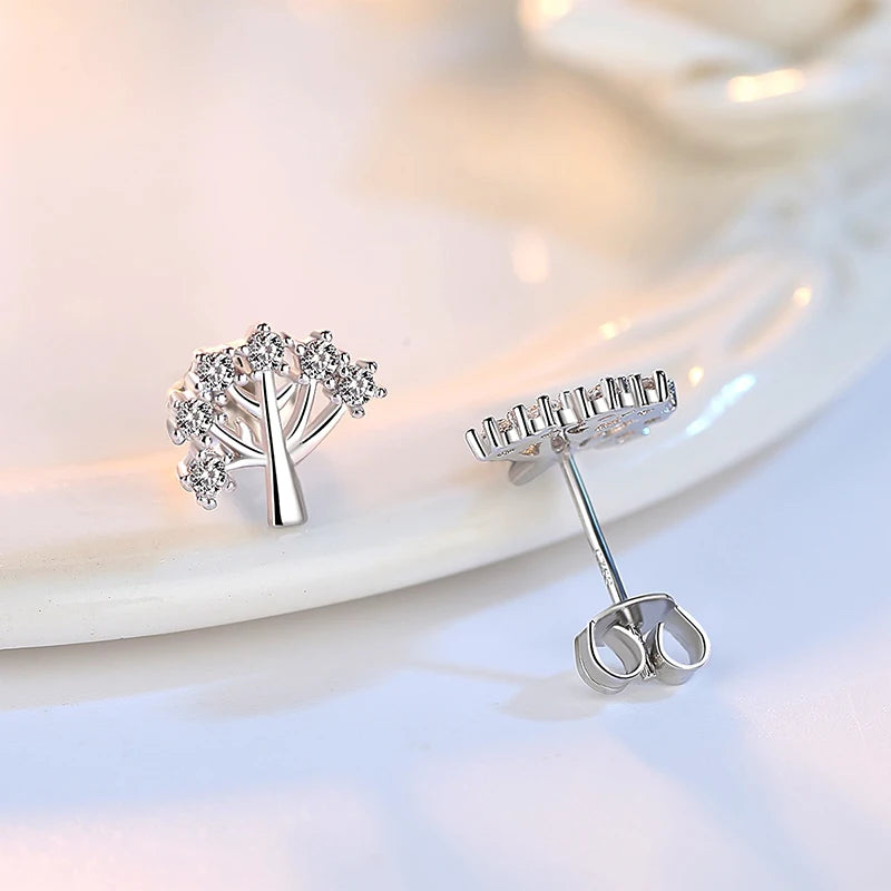 Sterling Silver Tree Crystal Zircon Earrings