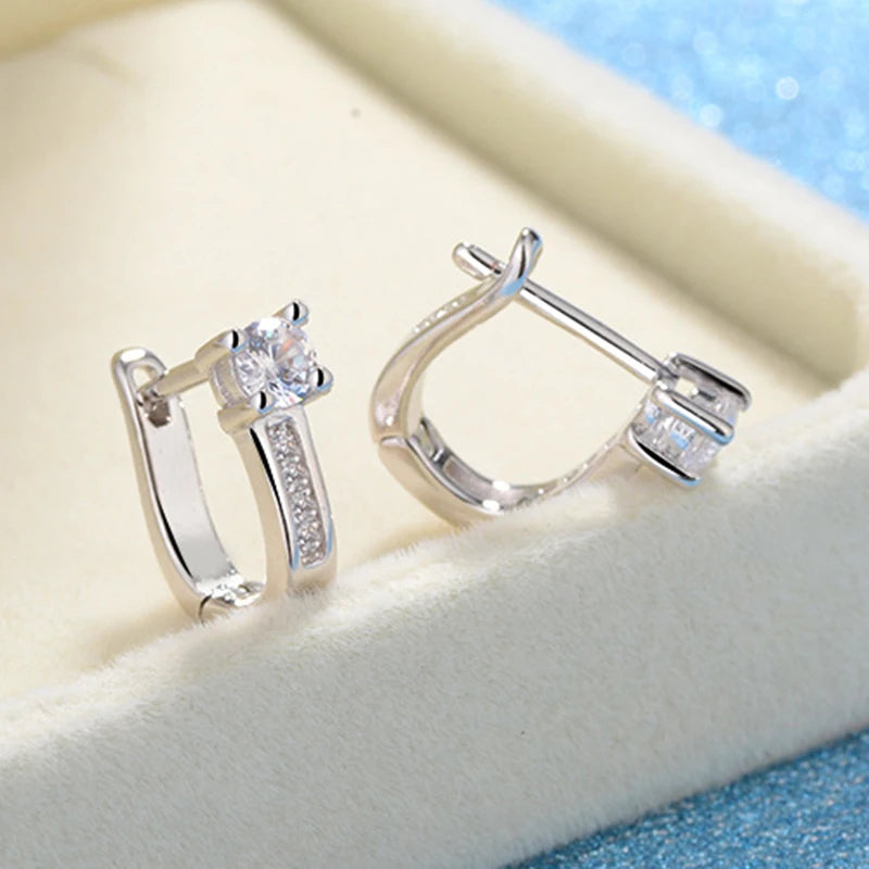 Elegant 925 Sterling Silver Crystal Hoop Earrings for Women