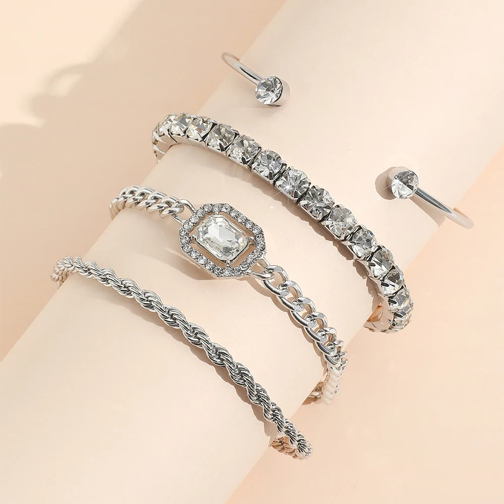 4-Piece Twisted Bangle & Hollow Chain Bracelet Set