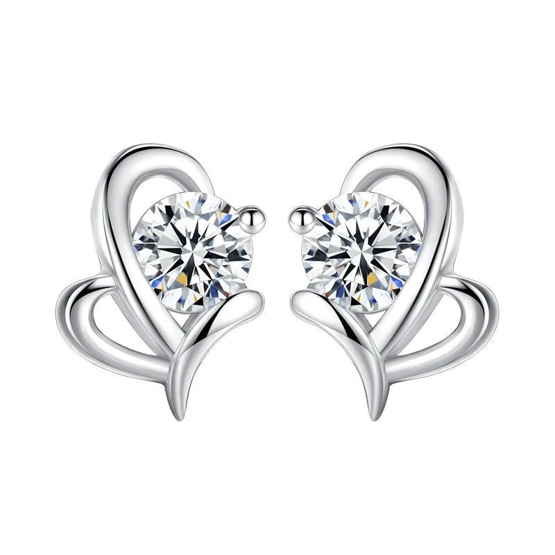 925 Sterling Silver Crystal Heart Stud Earrings