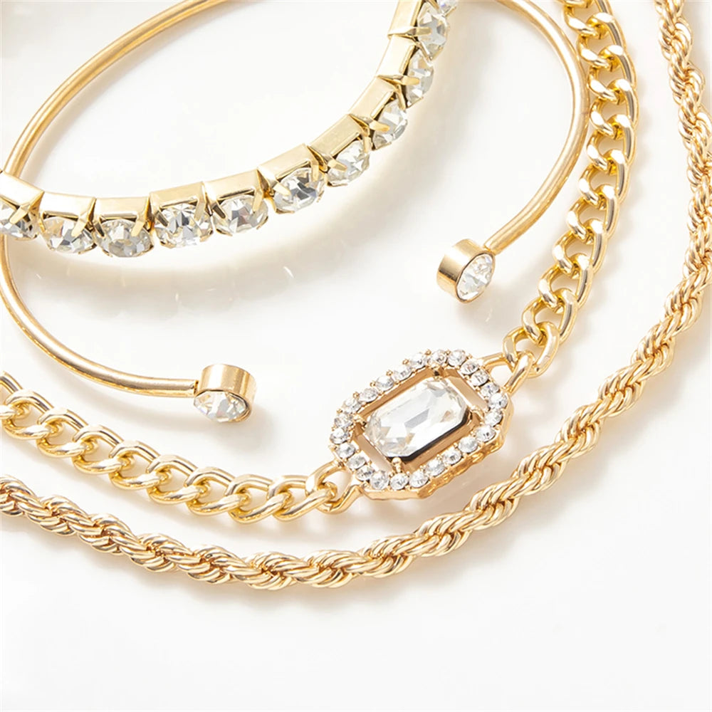 4-Piece Twisted Bangle & Hollow Chain Bracelet Set