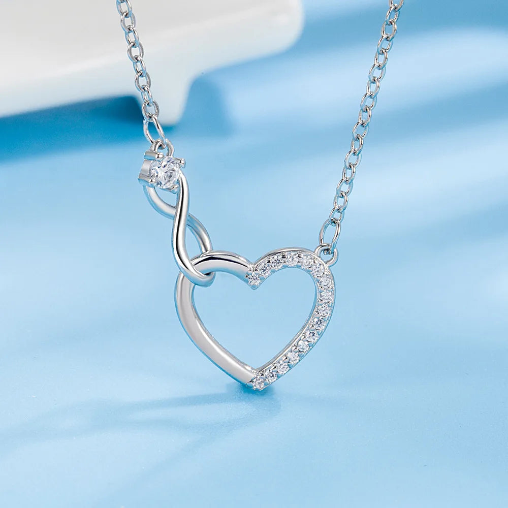 S925 Sterling Silver Crystal Heart Pendant Necklace