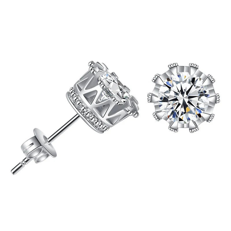 925 Sterling Silver Crystal Crown Stud Earrings