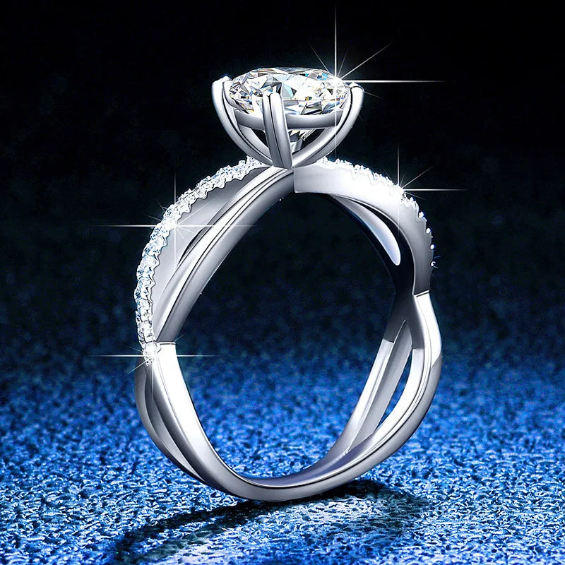 2CT Moissanite Solitaire Ring w/ Elegant Criss Cross Design