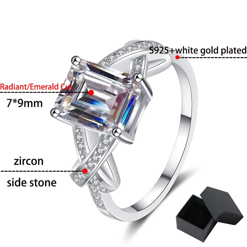 3CT Moissanite Emerald Cut Ring White Gold Plated