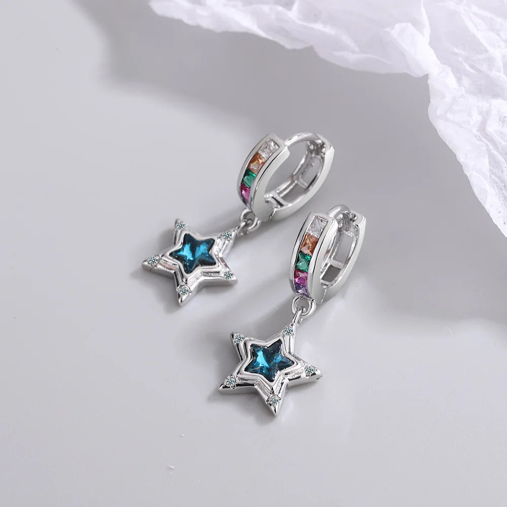 925 Sterling Silver Star Crystal Drop Earrings