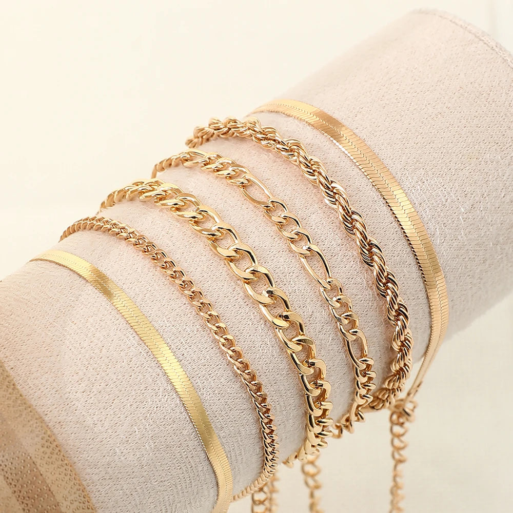 6-Piece Punk Twist & Hollow Chain Bracelet Set