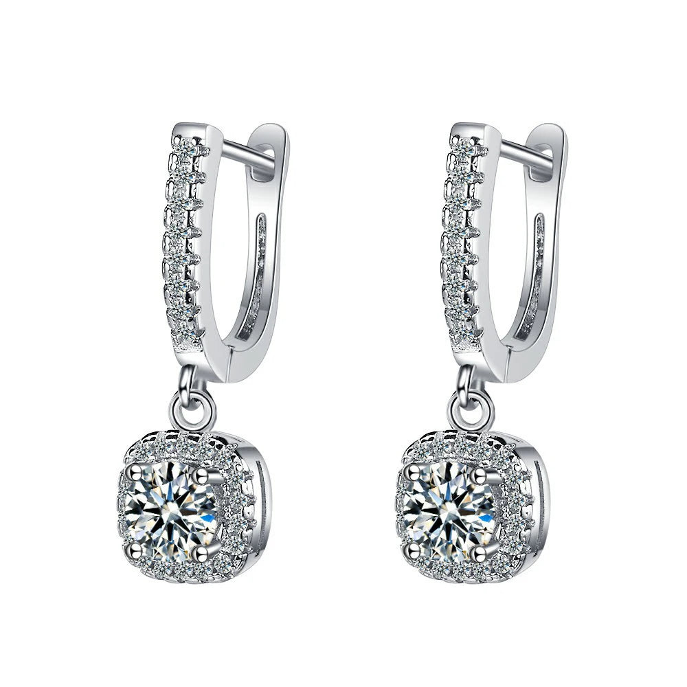 925 Sterling Silver Square Crystal Drop Earrings