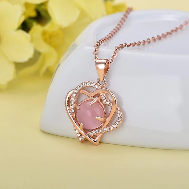 925 Sterling Silver Heart Pendant with Rose Quartz