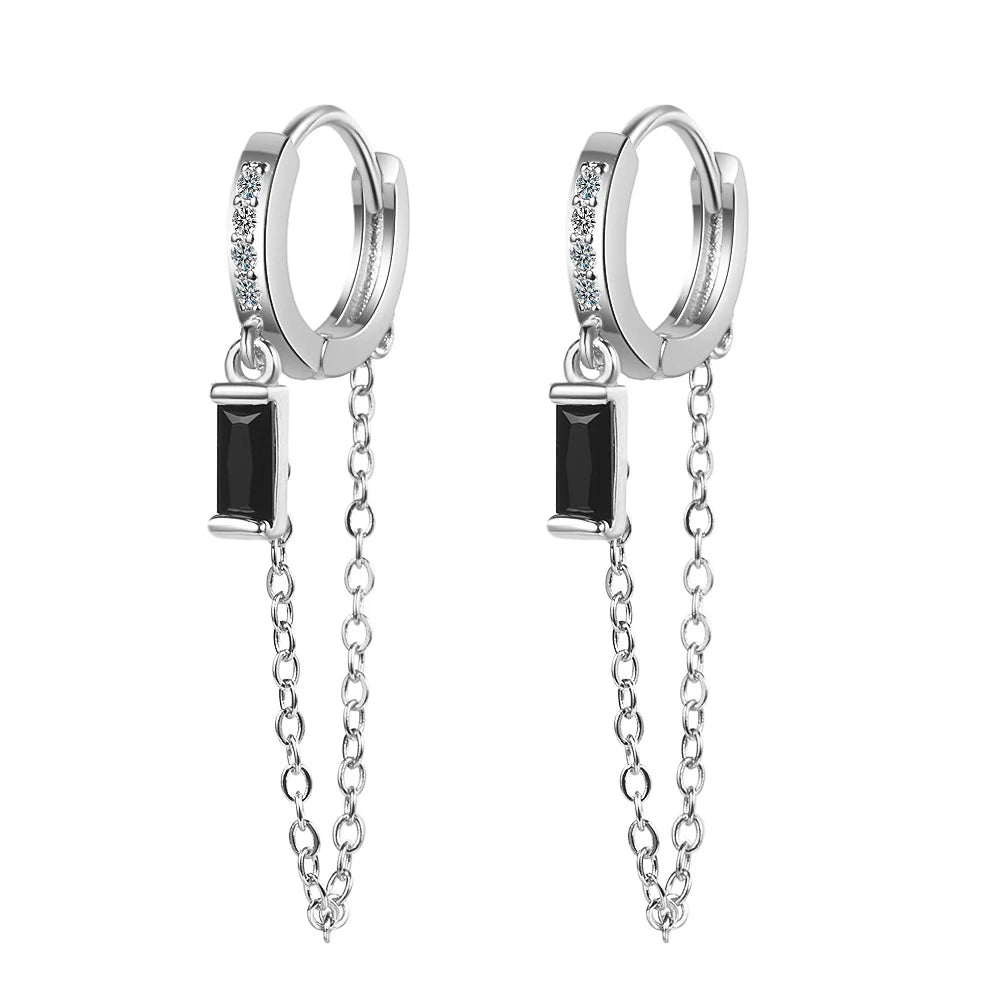 925 Sterling Silver Geometric Crystal Drop Earrings