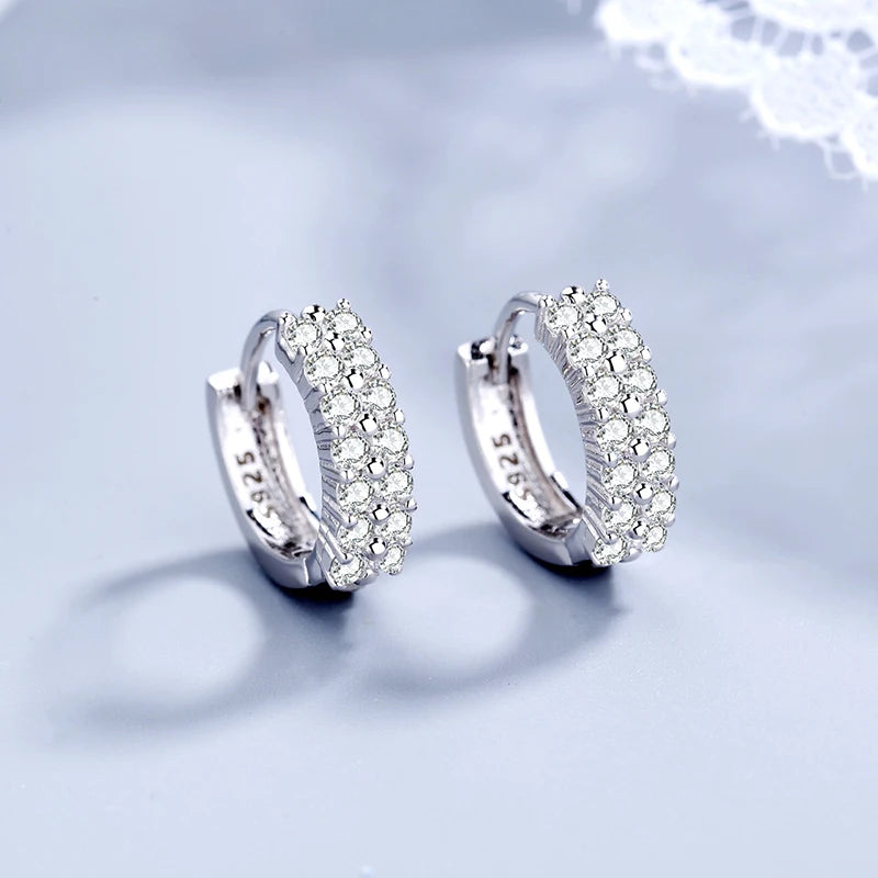 925 Sterling Silver Double Row Crystal Hoop Earrings