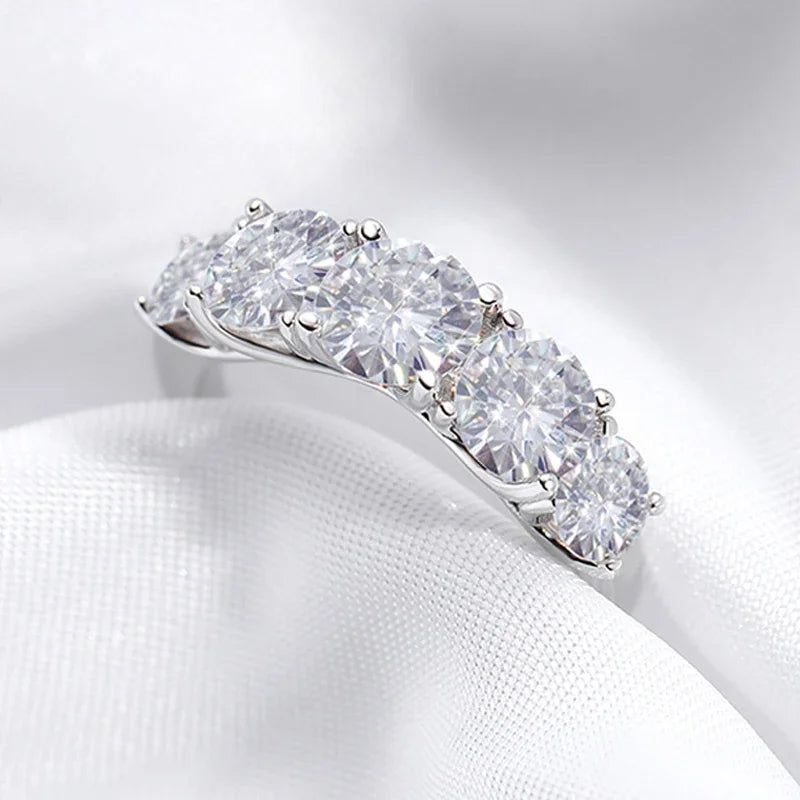 3.6CT 5-Stone Moissanite Wedding Band in White Gold-Plated Sterling Silver