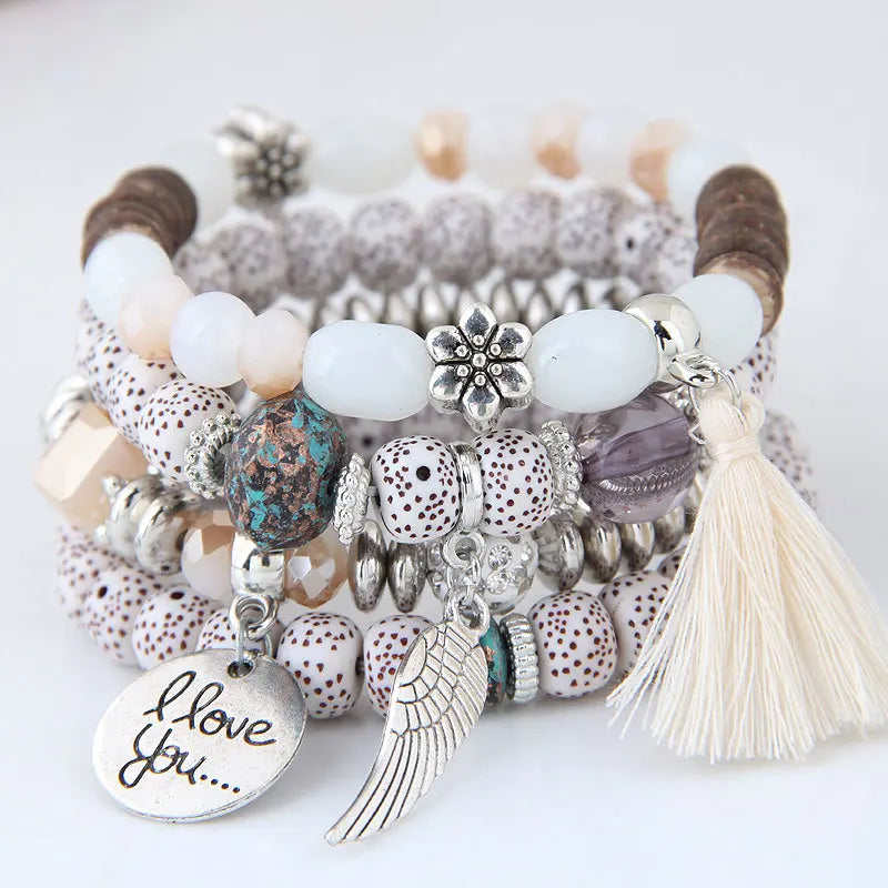 Bohemian Flower & Tassel Multilayer Charm Bracelet