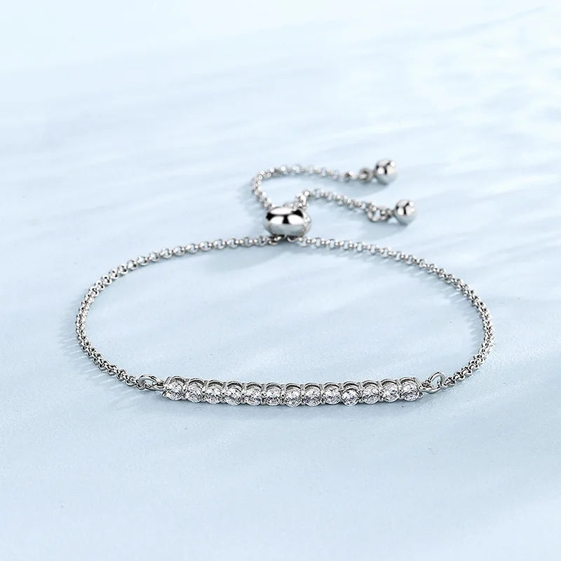 925 Sterling Silver Zircon Row Adjustable Bracelet