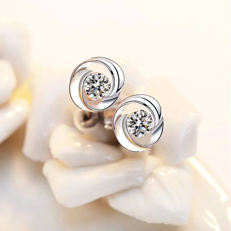 Sterling Silver Spiral Crystal Stud Earrings