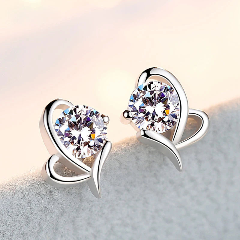 925 Sterling Silver Crystal Heart Stud Earrings