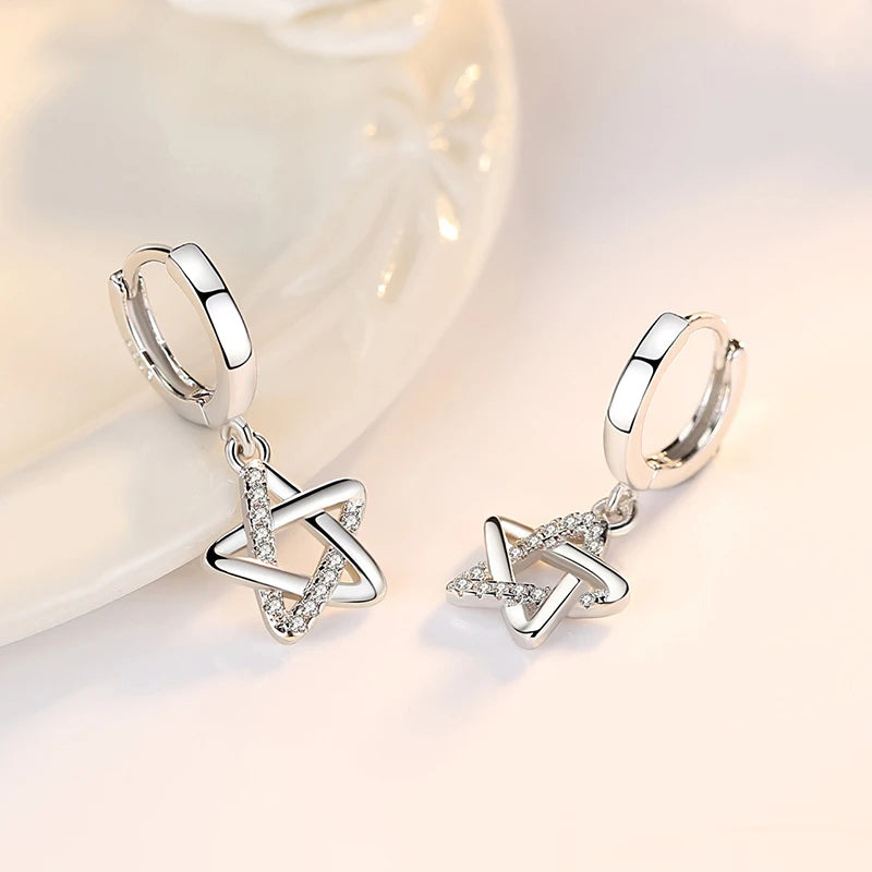 S925 Silver Star Crystal Drop Earrings