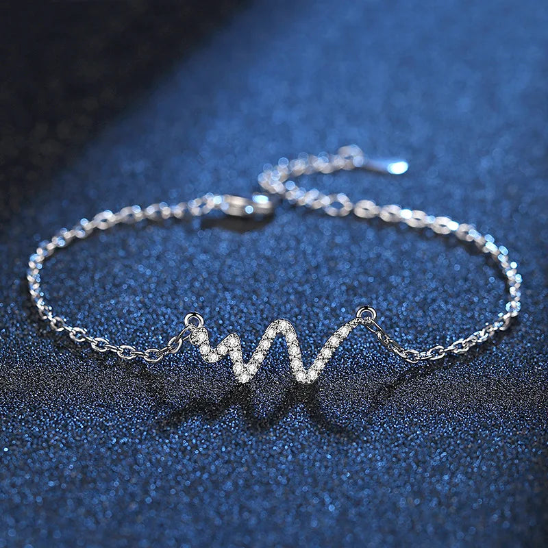 Sterling Silver ECG Design Zircon Bracelet