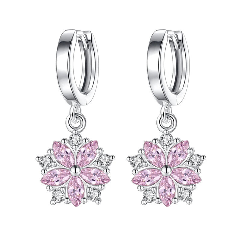 Sterling Silver Crystal Flower Drop Earrings