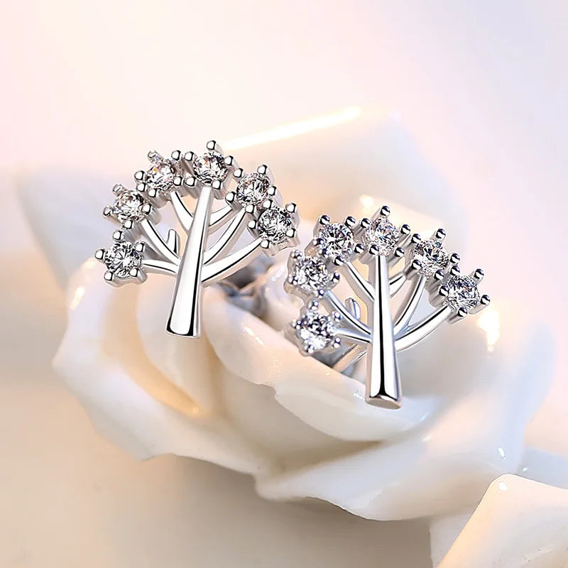 Sterling Silver Tree Crystal Zircon Earrings