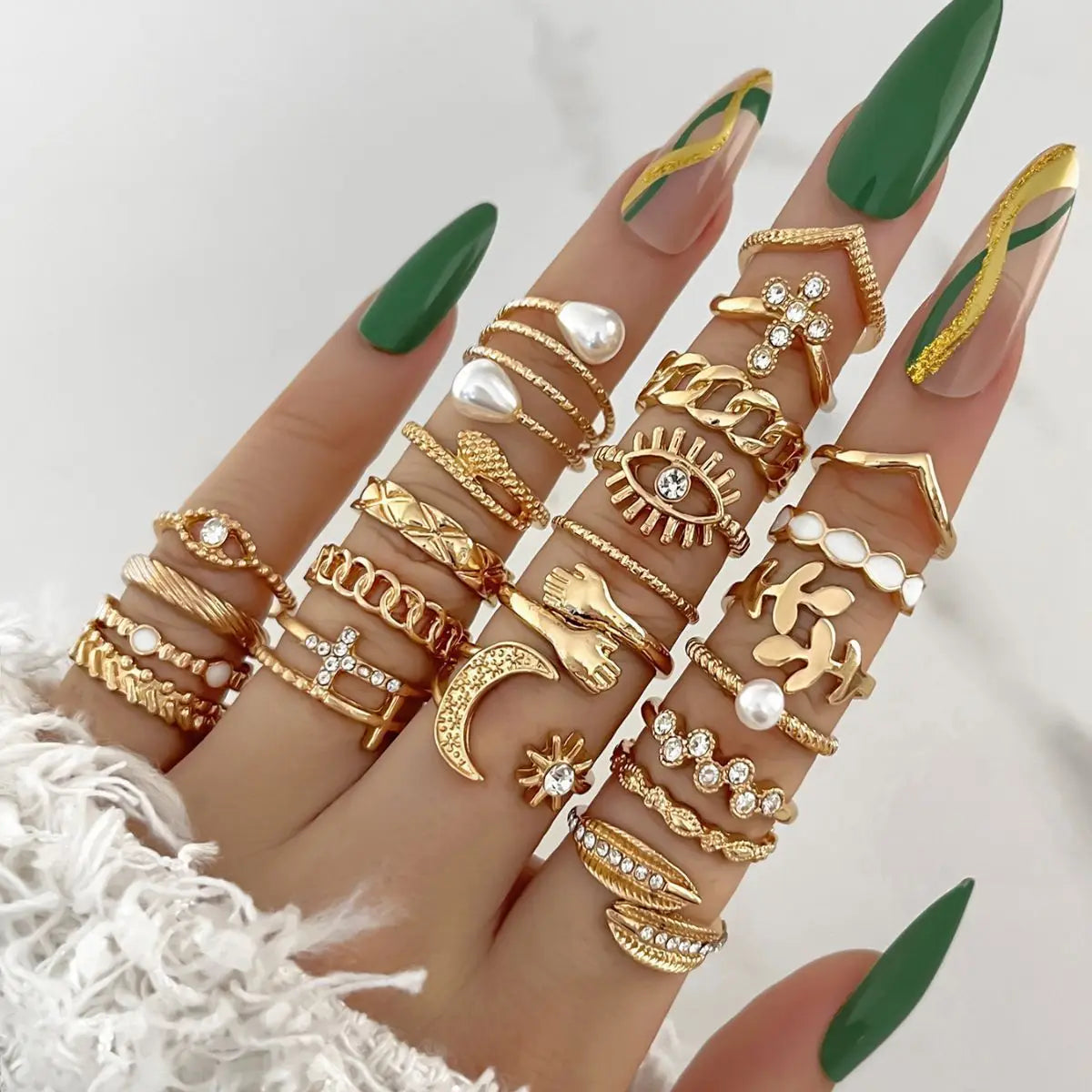 Bohemian Sun, Moon & Cross Knuckle Ring Set