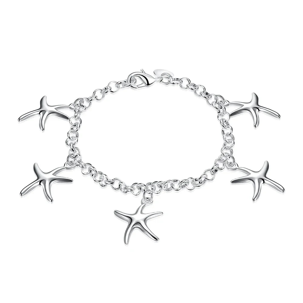 925 Sterling Silver Starfish Charm Bracelet