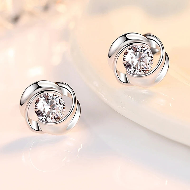 Sterling Silver Spiral Crystal Stud Earrings