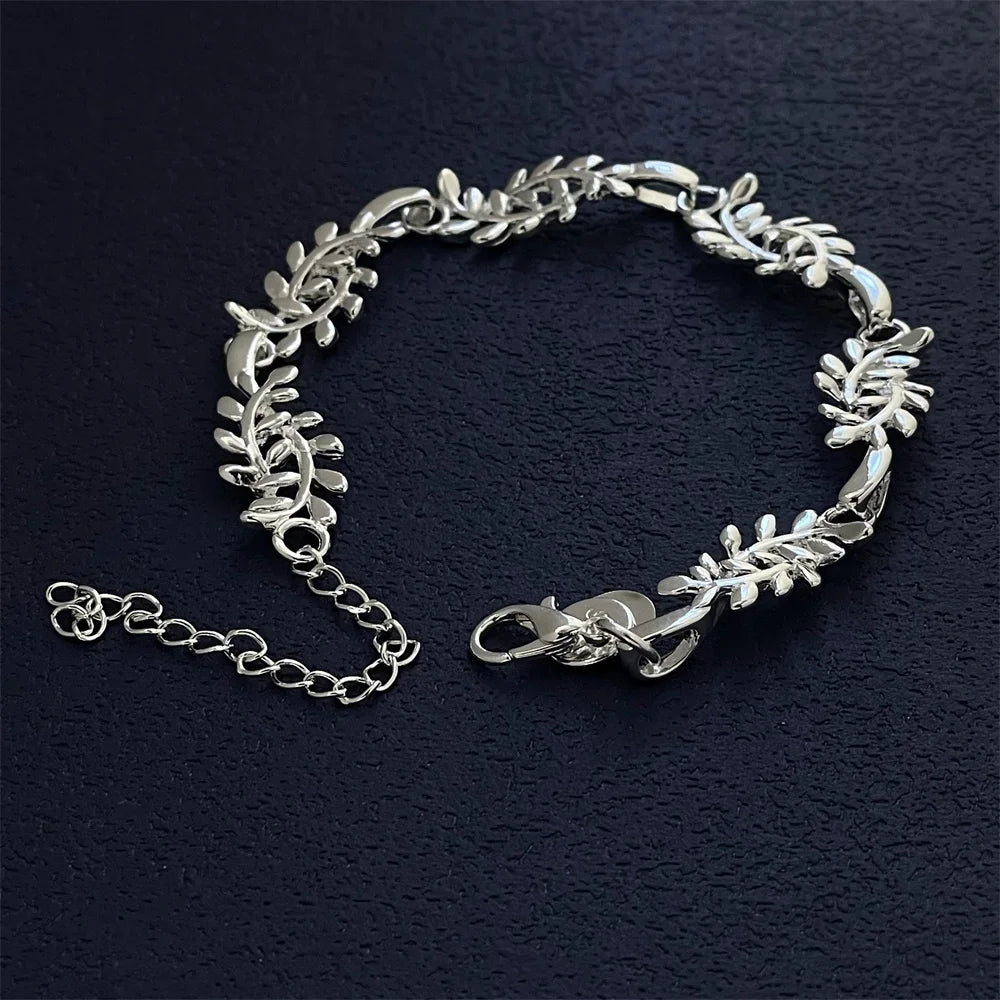 925 Sterling Silver Leaf Feather Bracelet