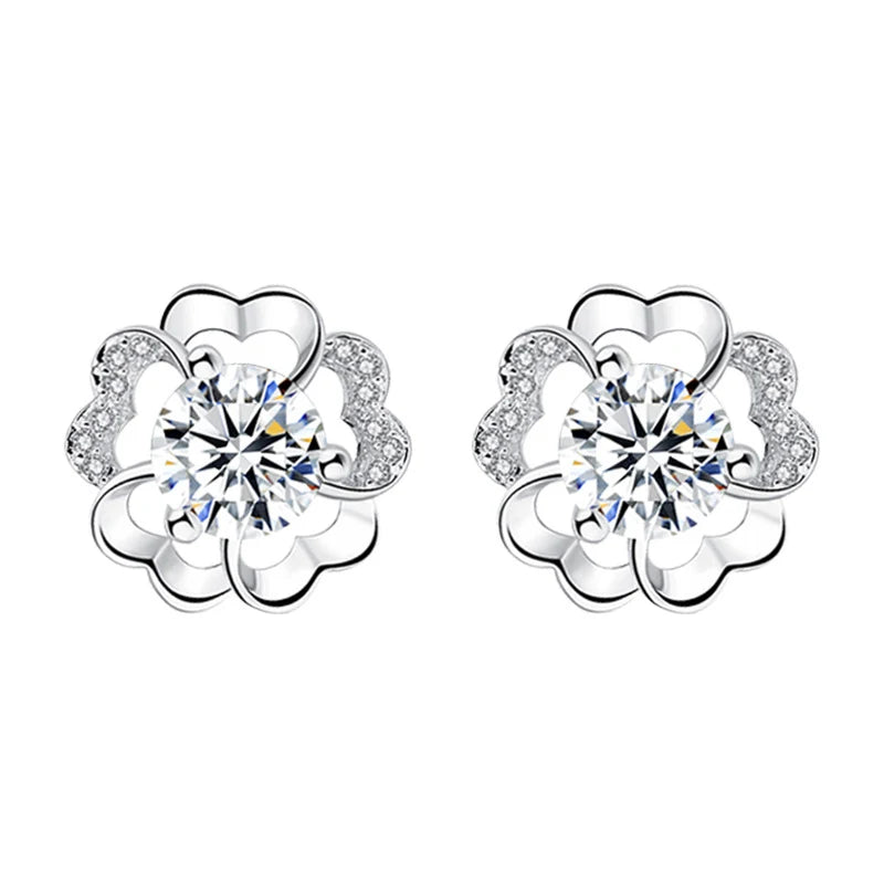 925 Sterling Silver Crystal Flower Stud Earrings