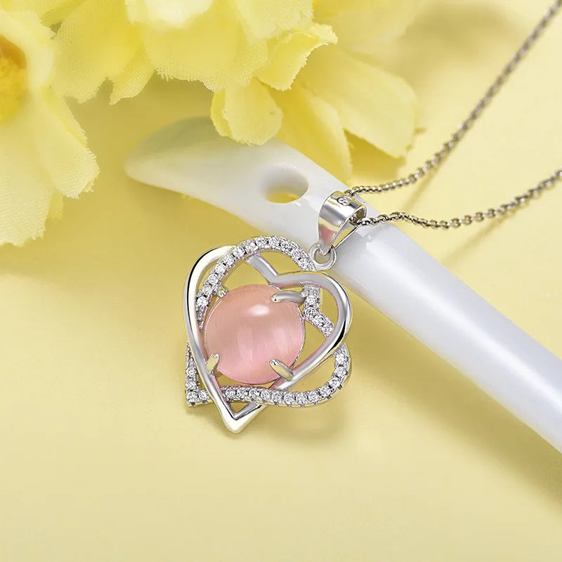 925 Sterling Silver Heart Pendant with Rose Quartz