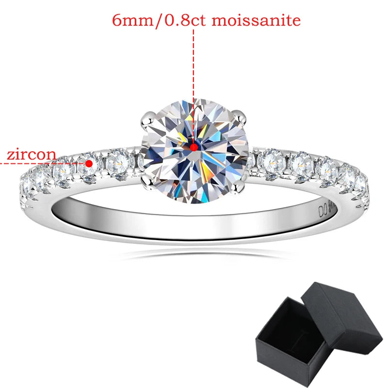 0.8CT Moissanite Diamond Ring, Sterling Silver Band