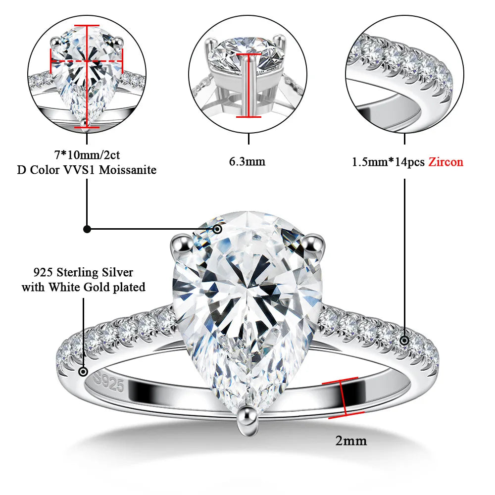 2CT Oval Pear Cut Moissanite Ring