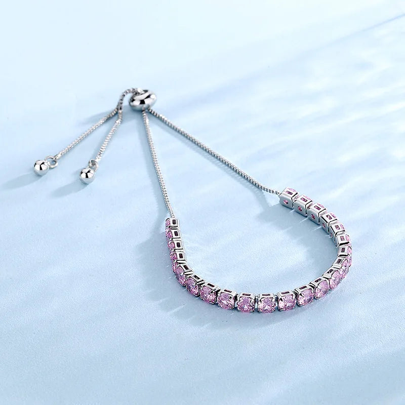 925 Sterling Silver Pink Zircon Adjustable Bracelet