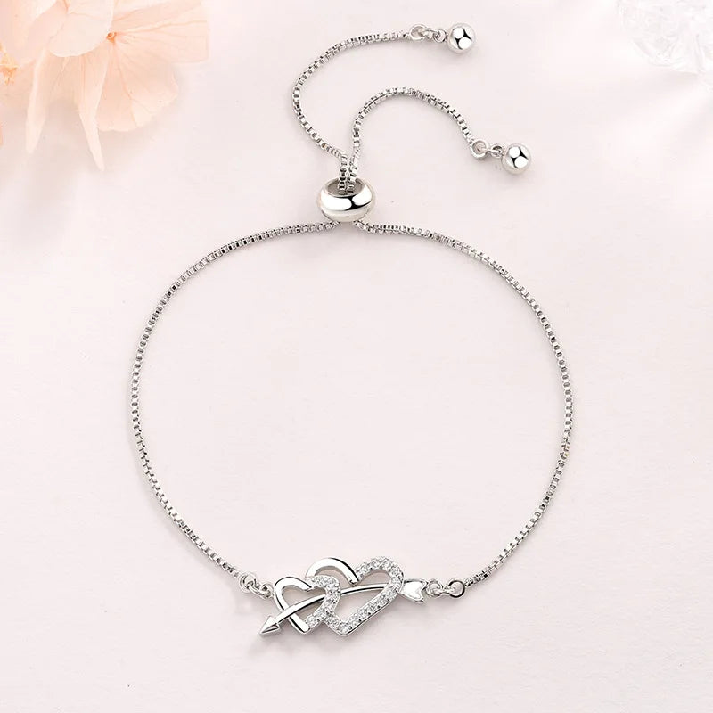 925 Sterling Silver Heart Zircon Crystal Bracelet