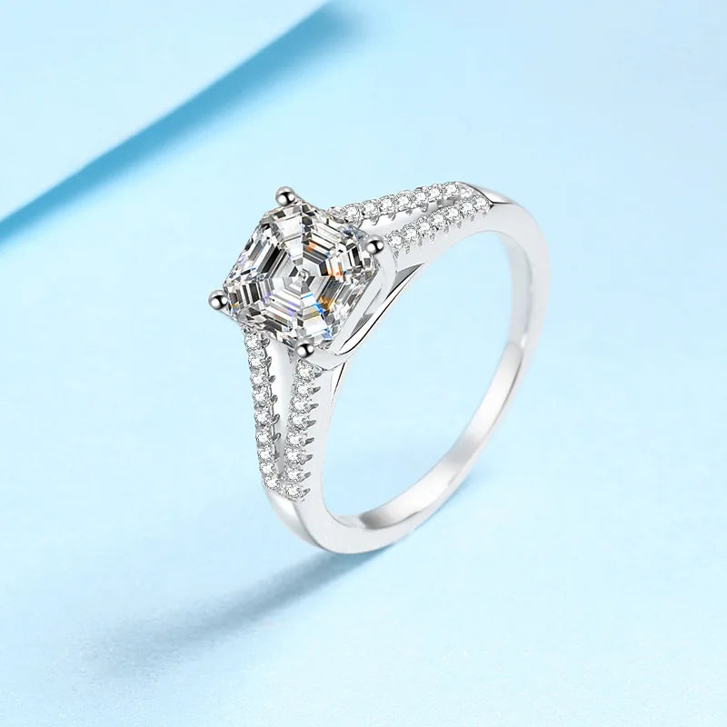 2 Carat Asscher Cut Moissanite Engagement Ring