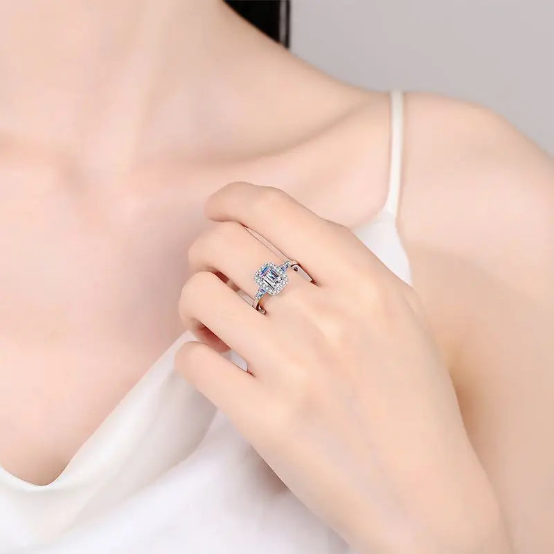 1CT Emerald Cut Moissanite Ring for Women