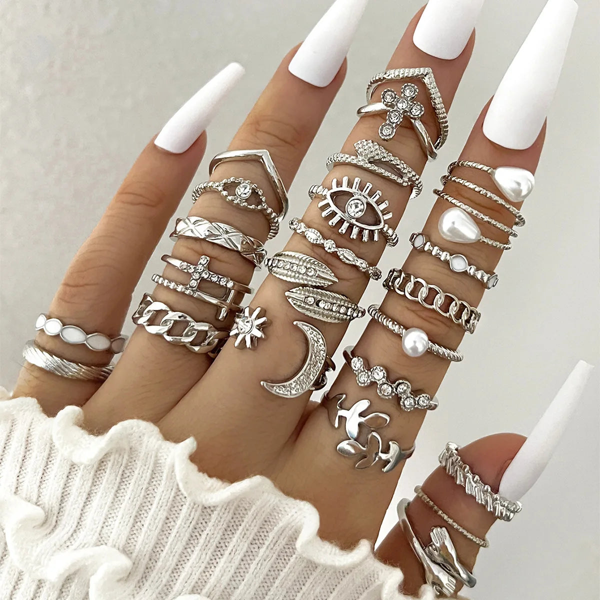 Bohemian Sun, Moon & Cross Knuckle Ring Set