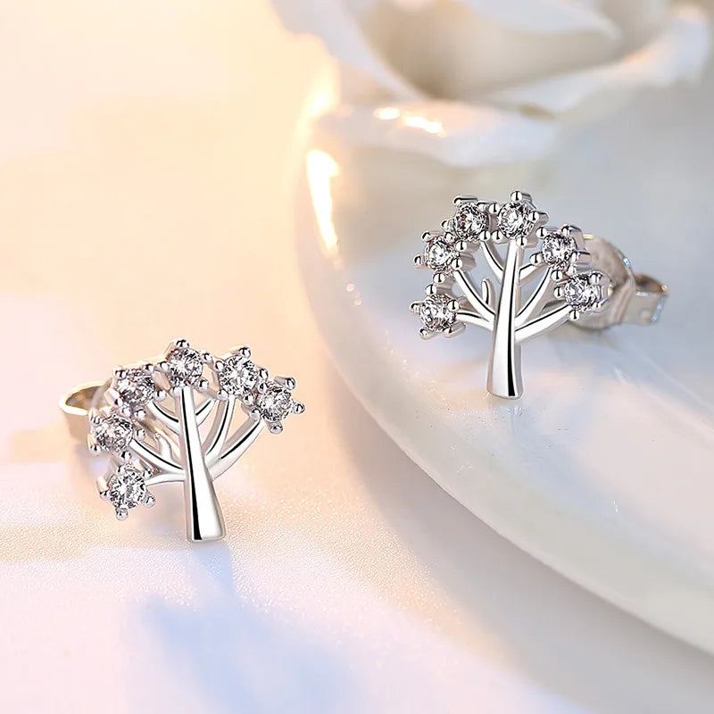 Sterling Silver Tree Crystal Zircon Earrings